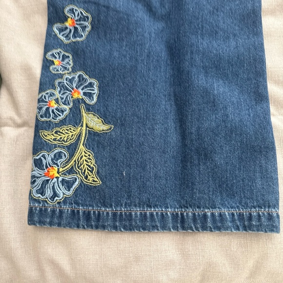 DRIFTWOOD Blue Floral Embroidered Wide Leg Jeans - Picture 9 of 13